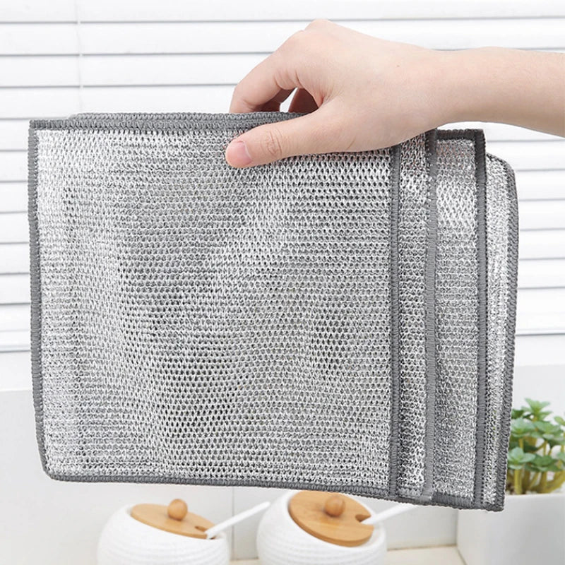 3/5PCS Steel Wire Dishcloths Oil Iron Dish Rack Kitchen Pan Pot Dishes Cleaning Rag Double -layer Napery Dishcloth Rags