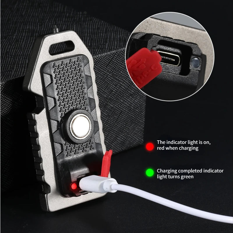 Type-C Flashlight Rechargeable LED Red Blue Shoulder Police Light Safety Lighting Mini Keychain Flashlight Bike Warn Lamp