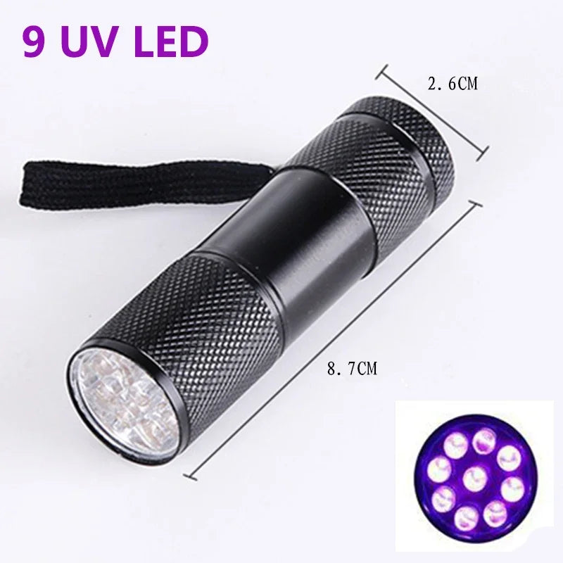 1-10Pcs UV Flashlights 395nm Black Light 9 LED Ultraviolet Lamp Torch UV Light Detector for Pet Urine Stains Bug