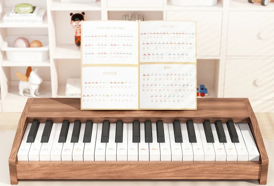 Wooden Children Little Piano Pattern Electronic Keyboard Beginner Baby Infant Boy Girl Baby Toy Gift