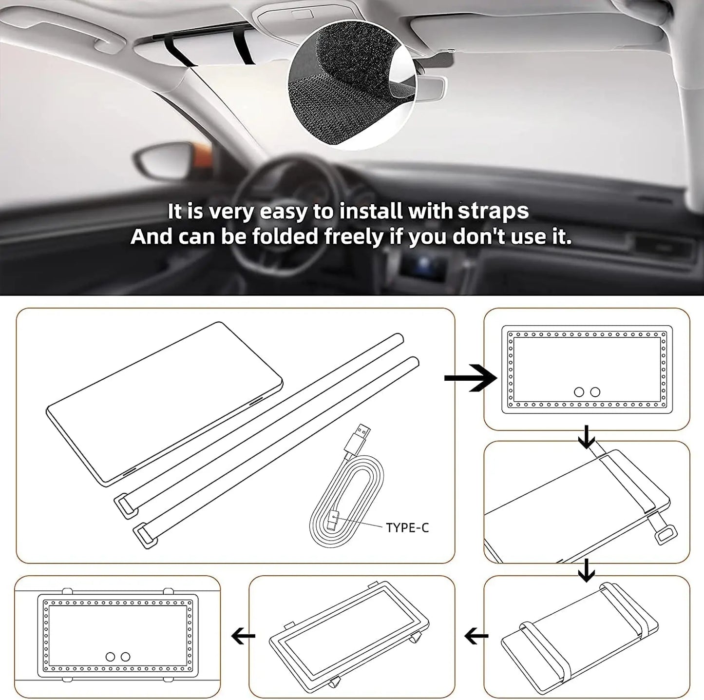 Car Sun Visor Vanity Mirror, Makeup Mirror with 3 Light Modes & 60 LEDs, Rechargeable Led Light Car Mirror with Dimmable Touch