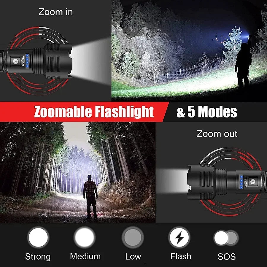 Super Bright LED Flashlight Rechargeable High Quality P70.2 P50 Tactical Hunting Torch Usb Zoomable Lantern By 18650 Battery