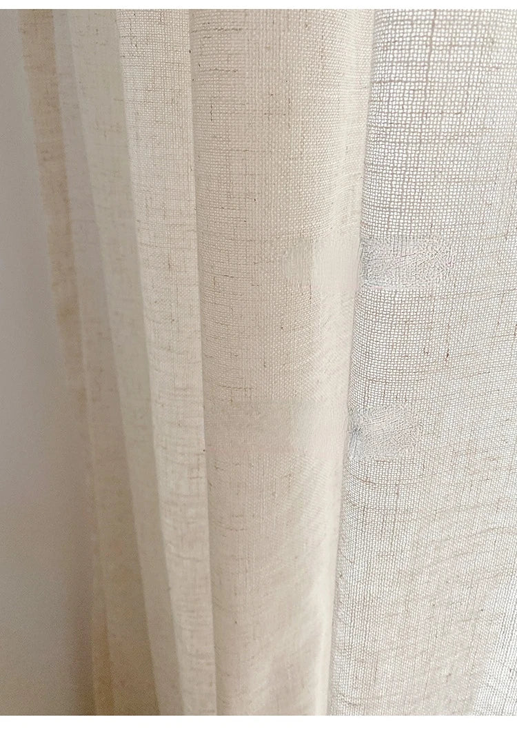 Japanese Sample Linen Tulle Curtains for Living Room Bedroom Room Hotel Wooden Gauze Window Famous Beige Voile Versatile Custom