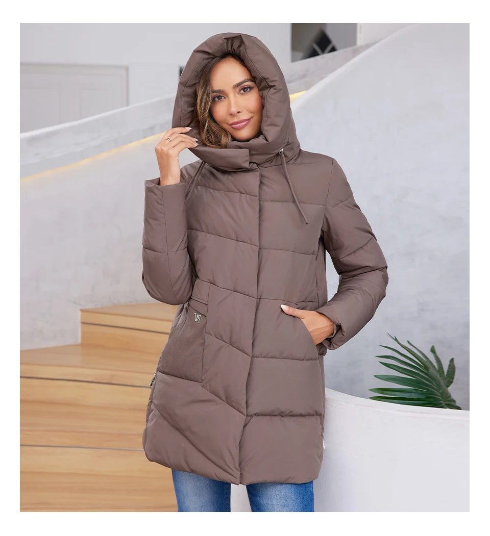 HaiLuoZi 2023 New Women Winter Jackets Warm Hooded Thick Bio-Cotton Female Parkas Solid Color Big Pockets Women‘s Coats 1139