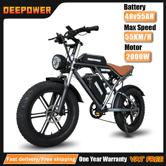 DEEPOWER S7 Electric Bicycle 2000W Motor Adults Electric 48V 55AH 20 Inch Fat Tire Electric Bikes Mountain Oil Brake For E Bikes