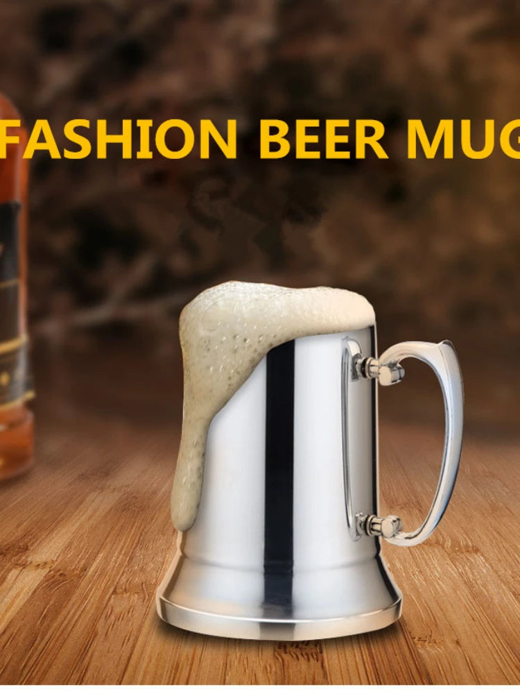 450/550ml Tankard Stein Double Wall Stainless Steel Beer Mug Cocktail Breakfast Milk Mugs with Handgrip Coffee Cup Bar Tool