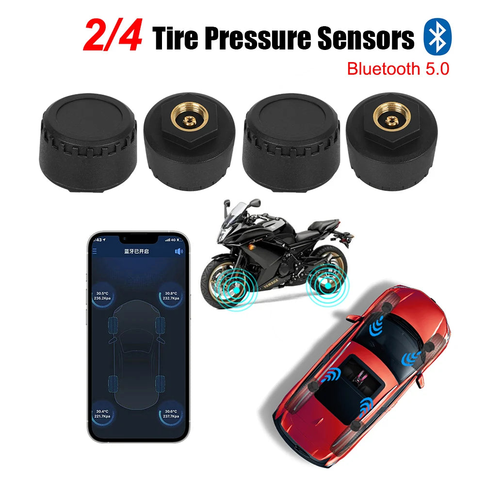 Bluetooth 5.0 Sensors Motorcycle TPMS 0-100PSI Car Tire Pressure Monitoring System For Android/IOS Tyre Tester Auto Accessrories