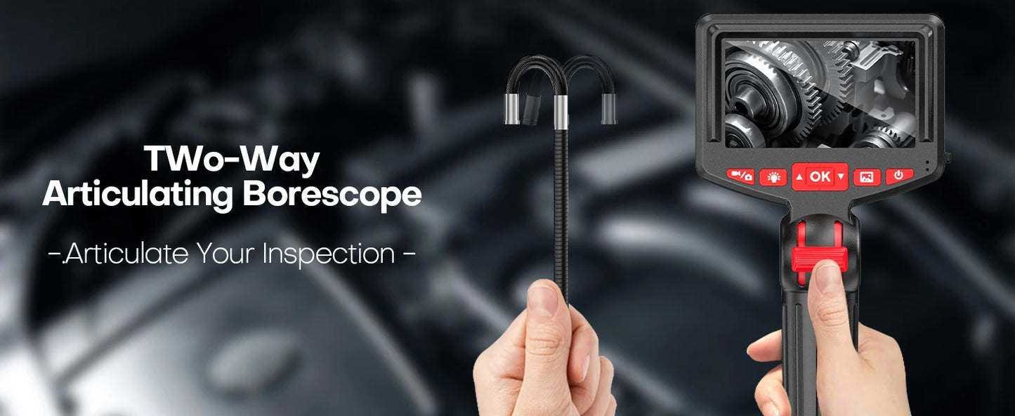 WDLUCKY 360 Articulating Borescope rotary Endoscope Camera 6mm 2MP Inspection Lens 4.3" IPS Pipe 8 LED Lights 1.7m Rigid Cable