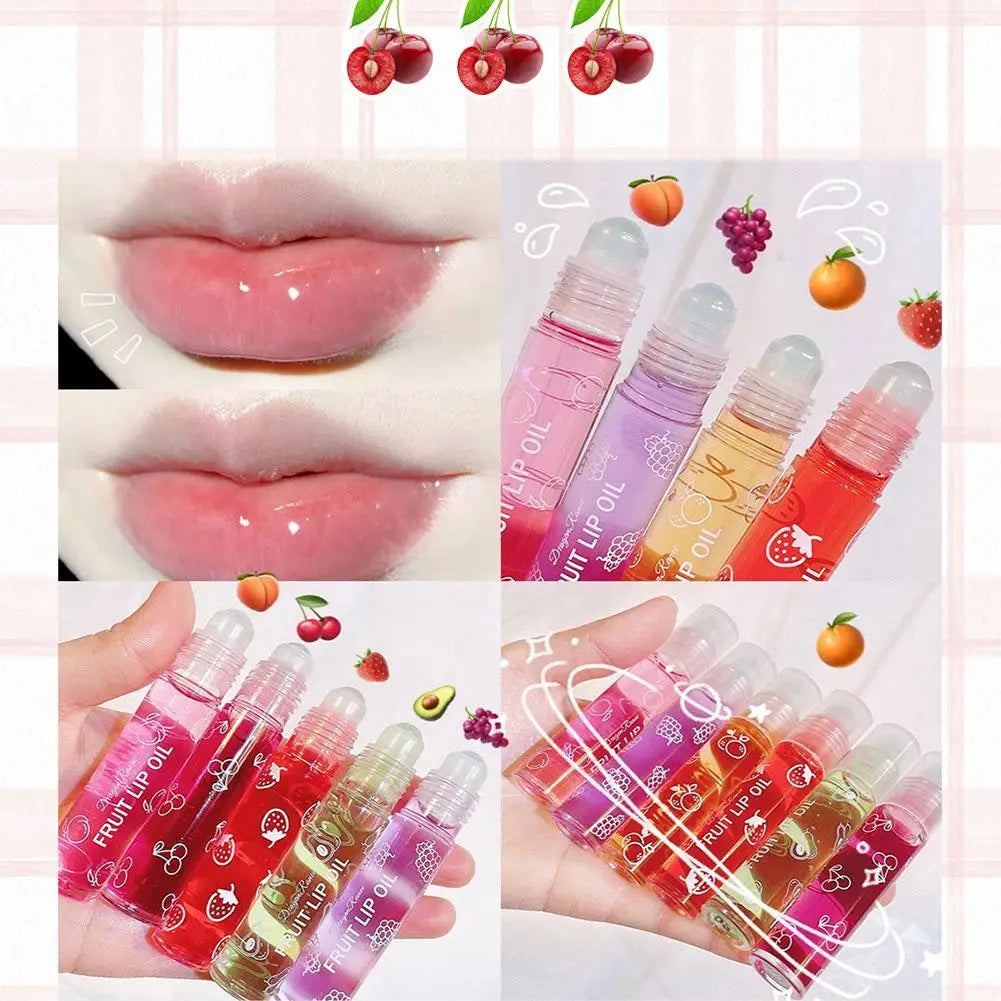 1pc Transparent Hydrating Lip Gloss Fruit Roll-on Balm Lip Makeup Primer Moisturizing Clear Lip Oil Long Lasting Cosmetics