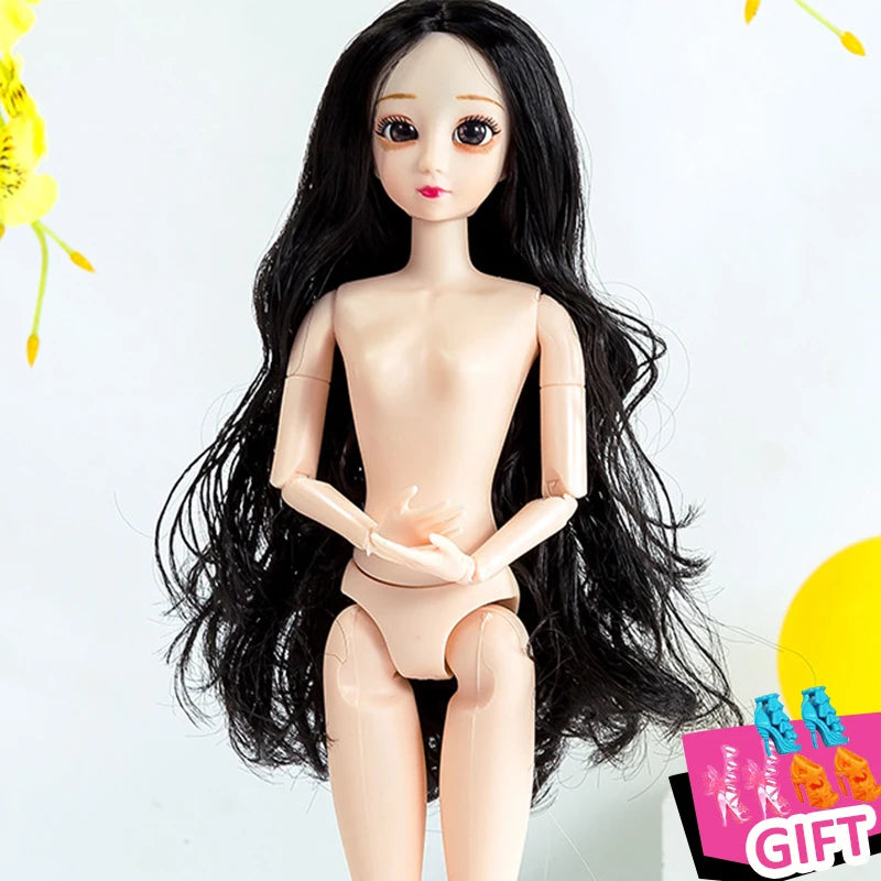 Long Colored Hair 1/6 Bjd 30cm Nude Nake Doll Body Multi-joint Mobility 3d Artificial Eye Princess Toys for Girls Babies Dressup