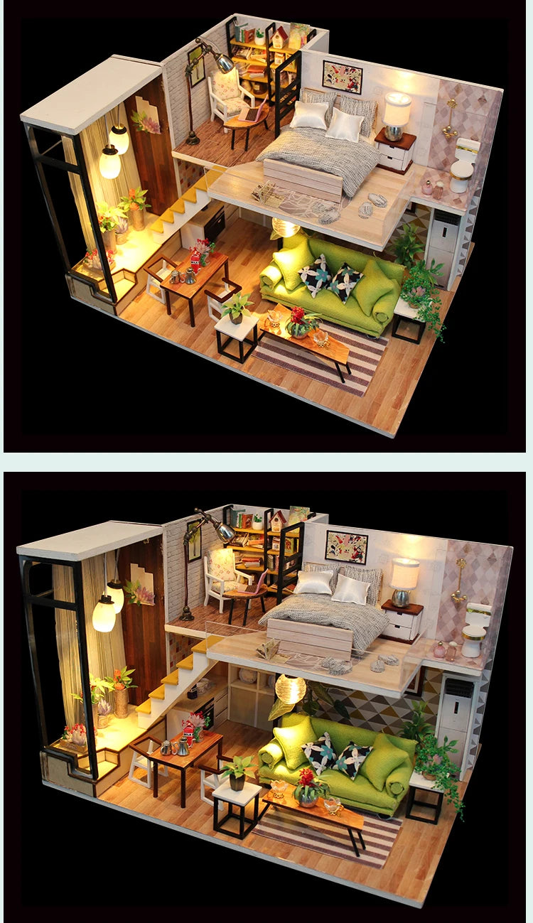 Assemble DIY Wooden House Dollhouse kit Wooden Miniature Doll Houses Miniature Dollhouse toys With Furniture LED Lights Gift