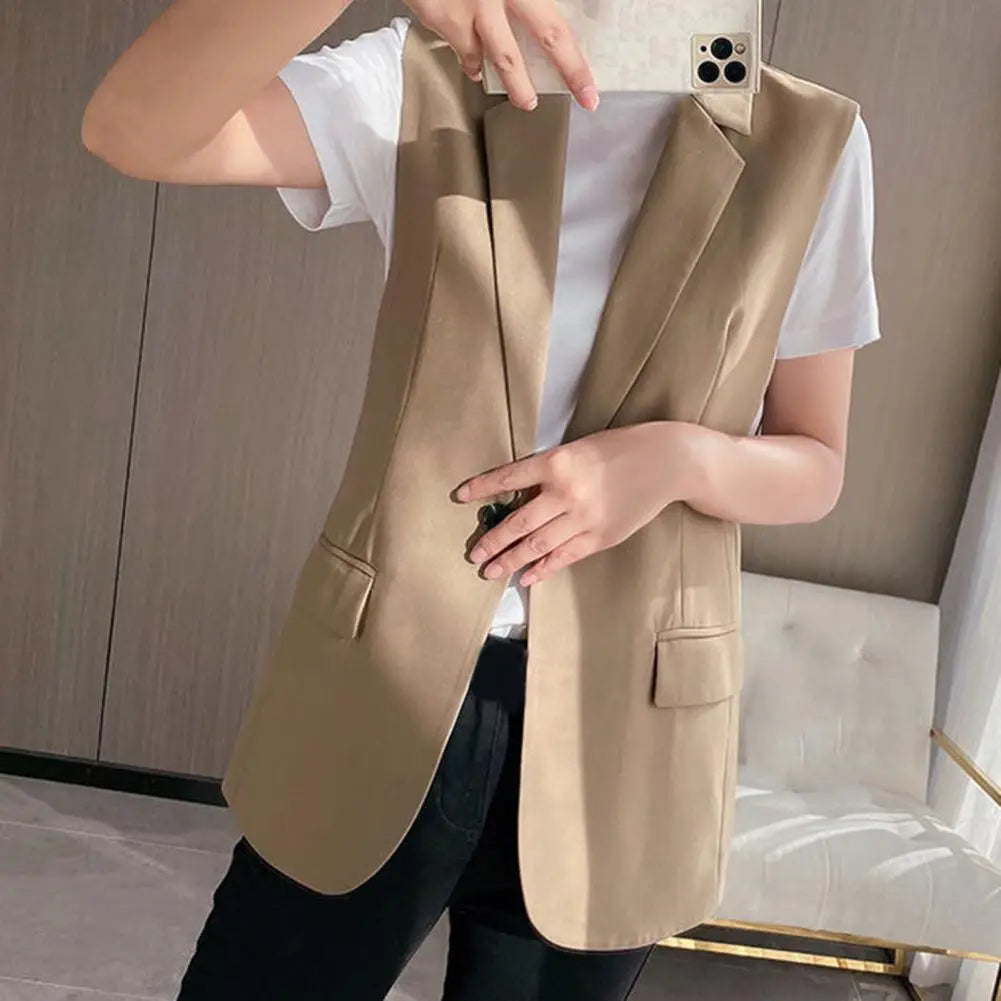 Stylish  Office Ladies Blazer Anti-pilling Autumn Office Lady Slim Suit Jacket Sleeveless Minimalist Blazer Vest for Dating