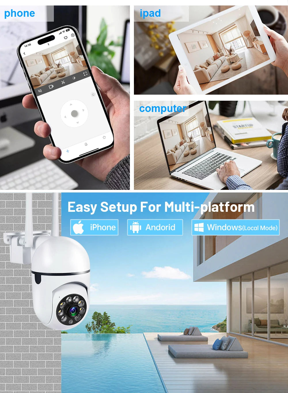 1080P 4PCS Outdoor Camera CCTV IP Wifi Surveillance Camera Waterproof Security Protection Wireless Home Monitor Track Alarm 360°