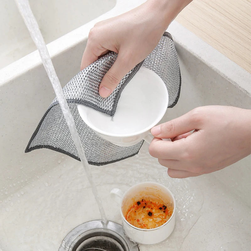 3/5PCS Steel Wire Dishcloths Oil Iron Dish Rack Kitchen Pan Pot Dishes Cleaning Rag Double -layer Napery Dishcloth Rags