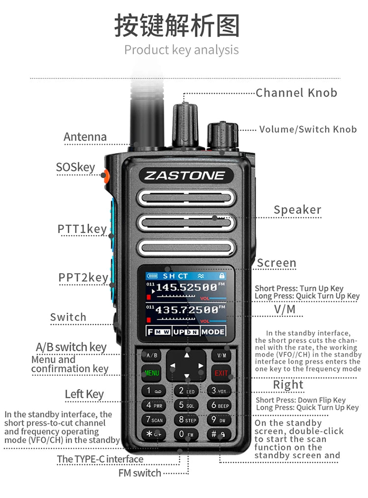 ZASTONE M9 10W Walkie Talkie Ham Amateur 2 Way Radio AM Air Aviation Band High Power Walkie-Talkie CTCSS FM Radio