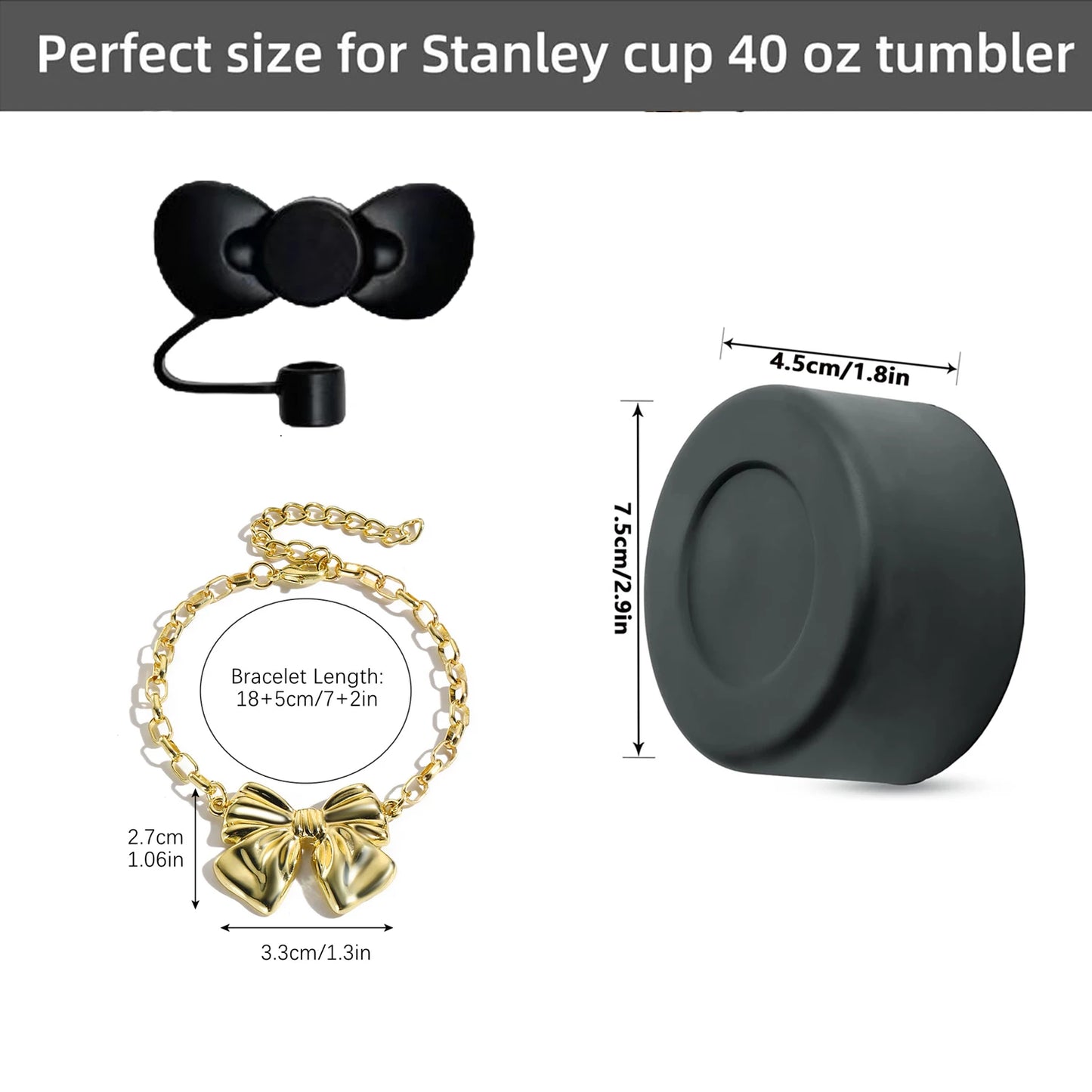 3Pcs For Stanley Cup bow charms cute bow tie straw lids and nonslip silicone coasters Suitable For stanley cup accessories