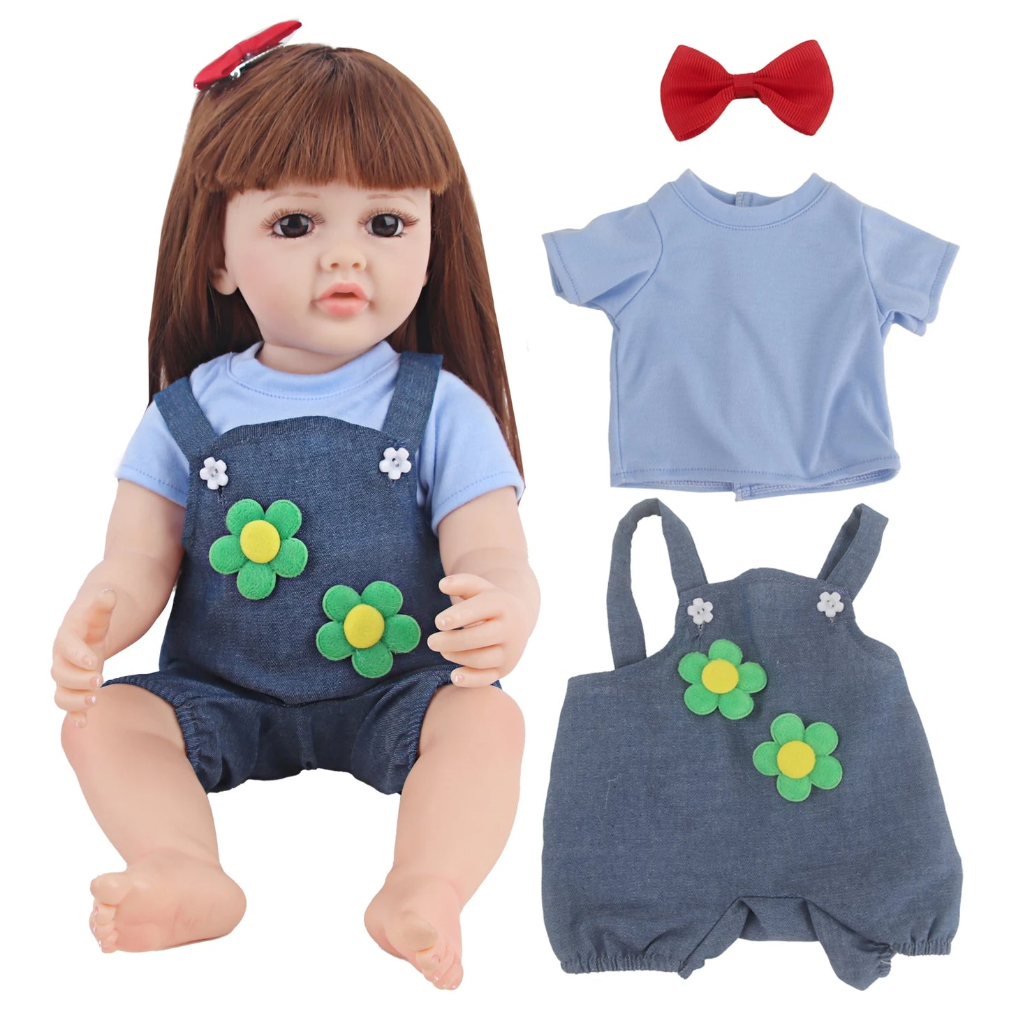 55CM 22 Inches Baby Reborn Girl Doll Full Body Soft Silicone Cute Newborn Dolls With Shoes,Clothes Girl's Best Gift Festival Toy