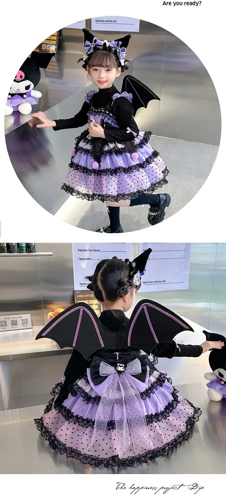 Sanrio Kuromi Spring and Autumn Girl Cute Cartoon Dress Lolita Birthday Party Role Play Tutu Dress Child Dress Gift Christmas