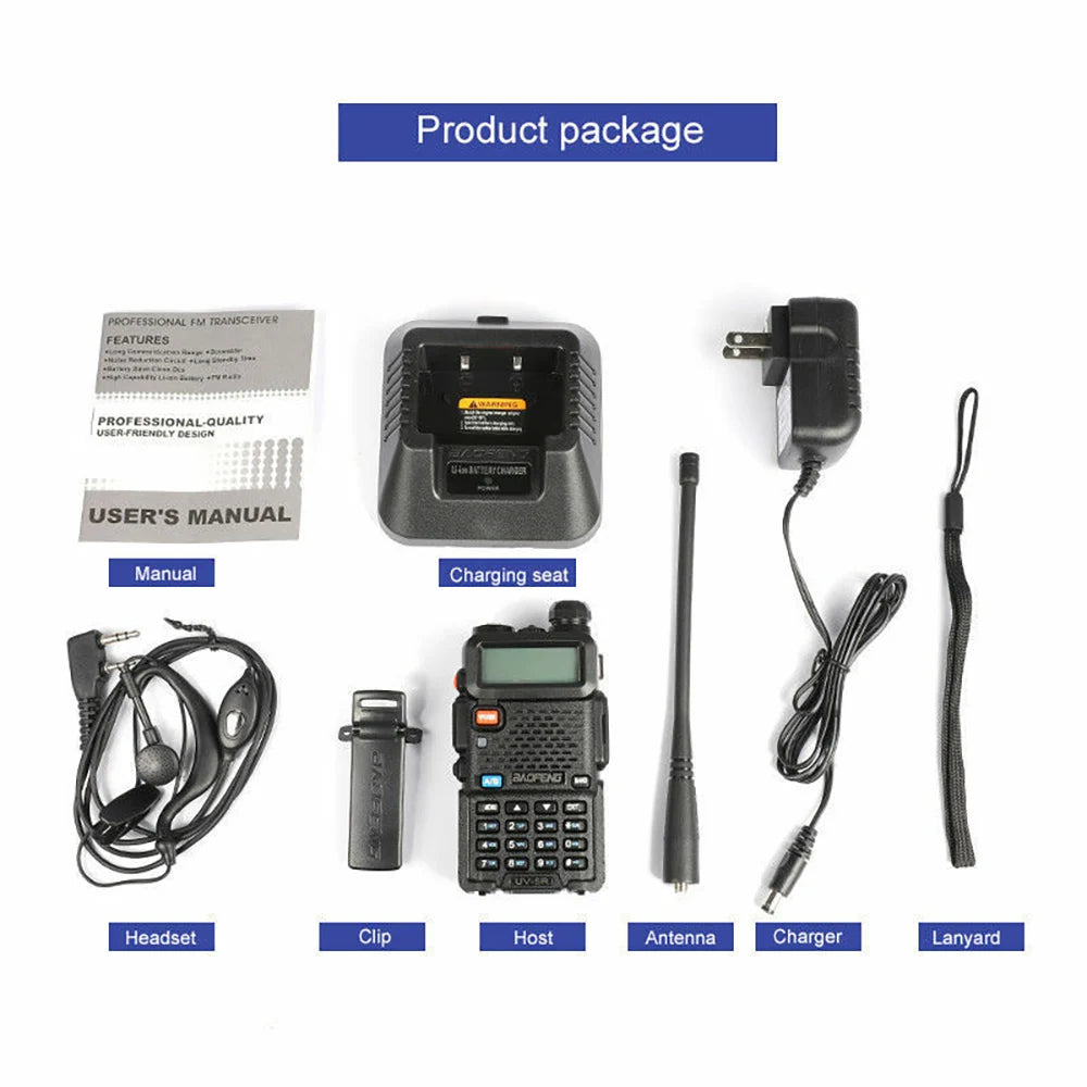 BaoFeng UV-5R Walkie Talkie 5W/8W Two Way Radio Commutator VHF/UHF 136-174MHz & 400-520MHz Station Receiver Ham Wireless Set