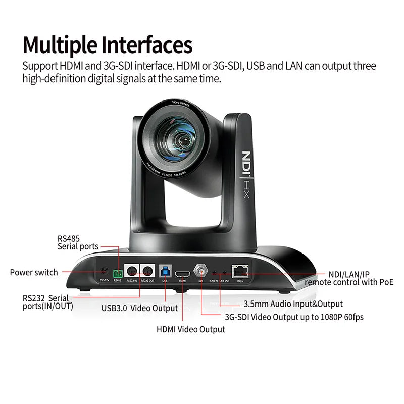 NDI PTZ Camera SDI HDMI IP Camera  Full 1080P60fps AI Tracking 12/20/30x Optical Zoom POE + Church live streaming recording