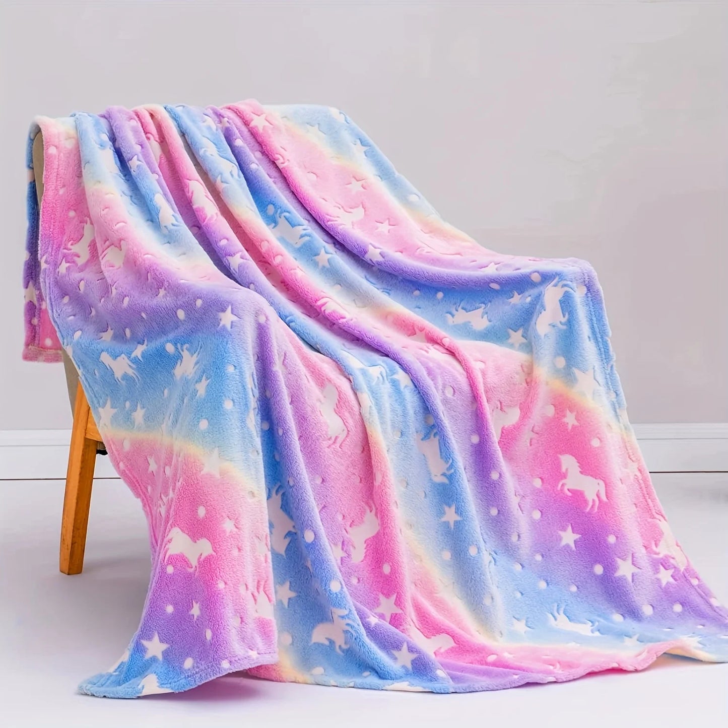 Glow In The Dark Rainbow Unicorn Blanket Cozy Soft Flannel Blanket For Sofa Bed Universal Bedding Blanket Birthday Gift For Kids