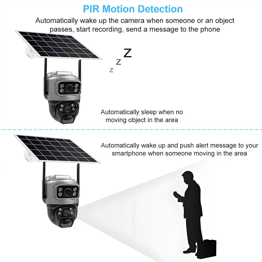 Solar Camera Outdoor Dual Lens 8MP 4G SIM IP 8000mAh Batteries Wireless Video Surveillance V380 Security Protection 360 CCTV