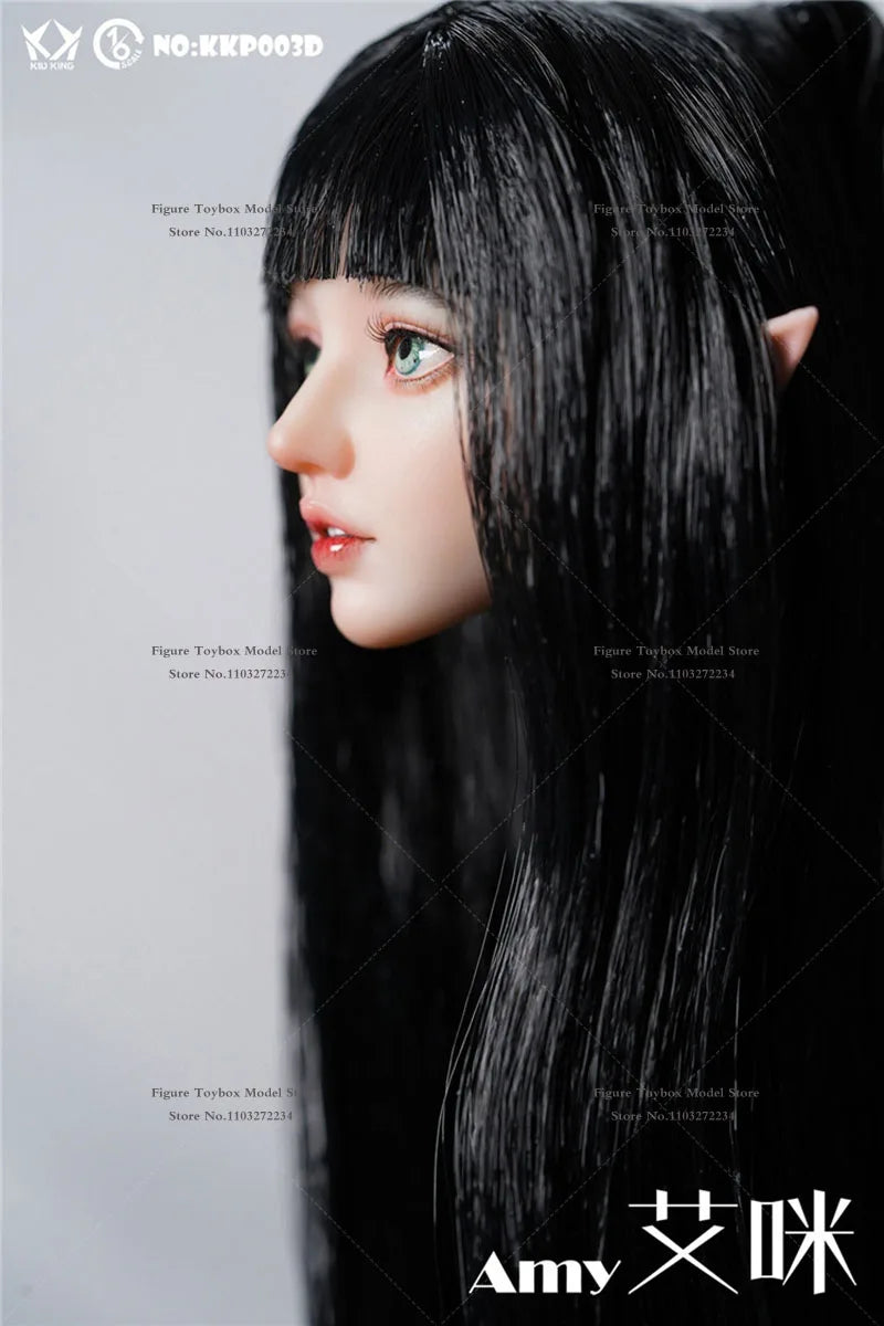 In Stock KID KING KKP003 1/6 Scale Beauty Girl Delicate Head Sculpt Sliver Curl Hair Decoration Model Toys For 12" Female Body