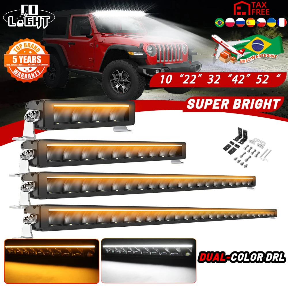 CO LIGHT New Slim 52 Inch LED Light Bar White & Amber 42" Led Work Light 6500K 3500K DRL 30000LM Off Road Driving Lamp 12V 24V