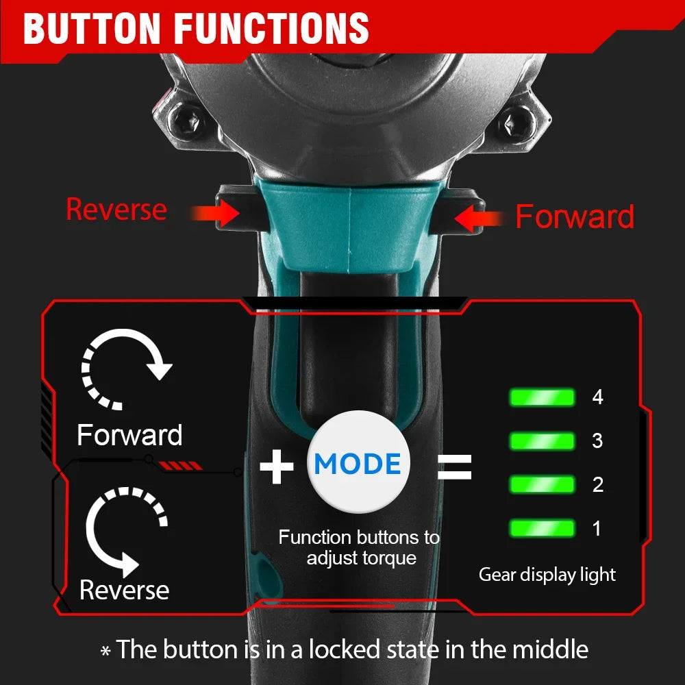 1200N.M Torque 1/2 Inch Brushless Electric Impact Wrench Cordless Screwdriver Socket Wrench Power Tools For Makita 18V Battery