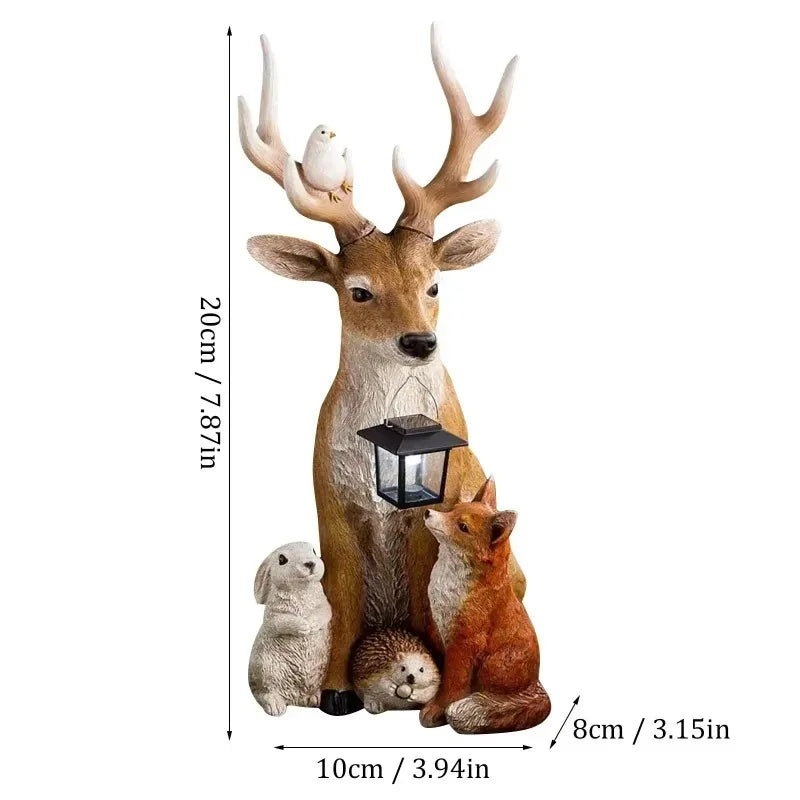 Garden Statues Solar Resin Deer Rabbit Hedgehog Wolf Figurine Yard Sculptures Christmas Ornaments Jardin Exterior Accessories