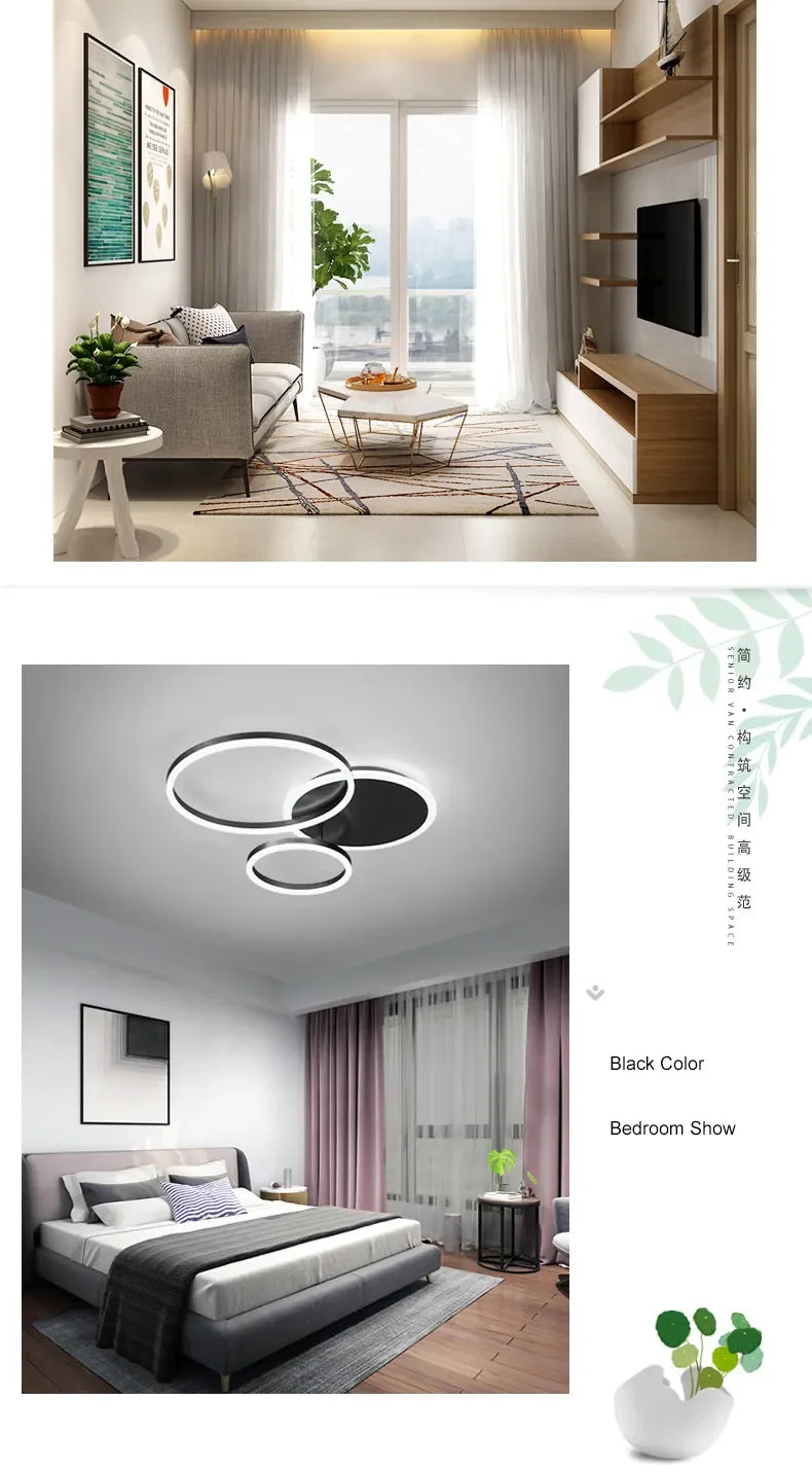 2023 Modern Led Circle Rings Ceiling Lights For living Room Bedroom Study Room Ceiling Lamp White/Brown/Black/Gold Color 90-260V