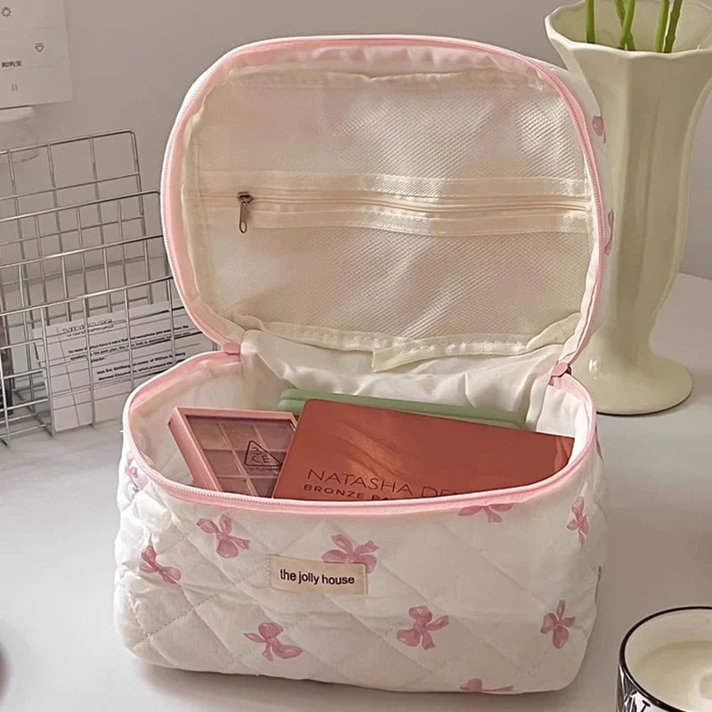 3PCS Korea Bow Print Women Makeup Bag Large Capacity Portable Cosmetic Case For Travel Toiletries Cosmetics Storage Bag