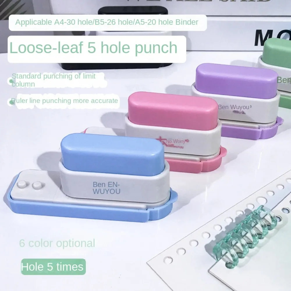 6mm 5-Hole Paper Punch Portable Mini Hand Account Hole Puncher Stationary Plastic Standard Hole Punch Office