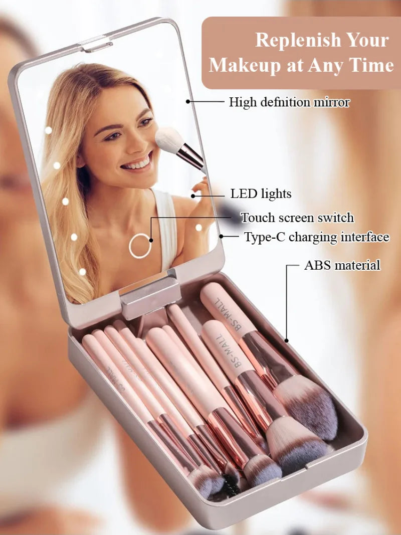 Makeup Mirror Set with Lid Dustproof Organizer Lighted Makeup Brush Set Mirror for Bloggers