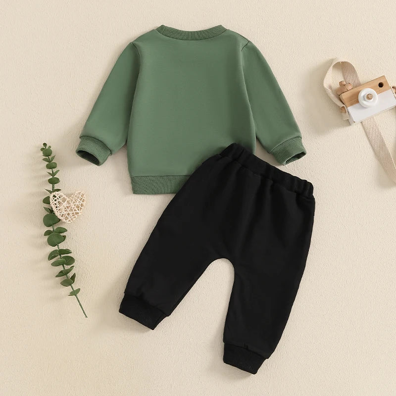 2024-07-23 Lioraitiin Baby Boys Pants Set, Long Sleeve Crew Neck Letter Print Sweatshirt with Elastic Waist Pants Infant Clothes