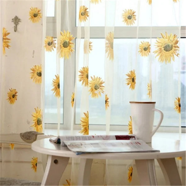 1PCS Sunflower Window Panels Drapes Curtains Sheer Voile Tulle Home Room 100*200cm