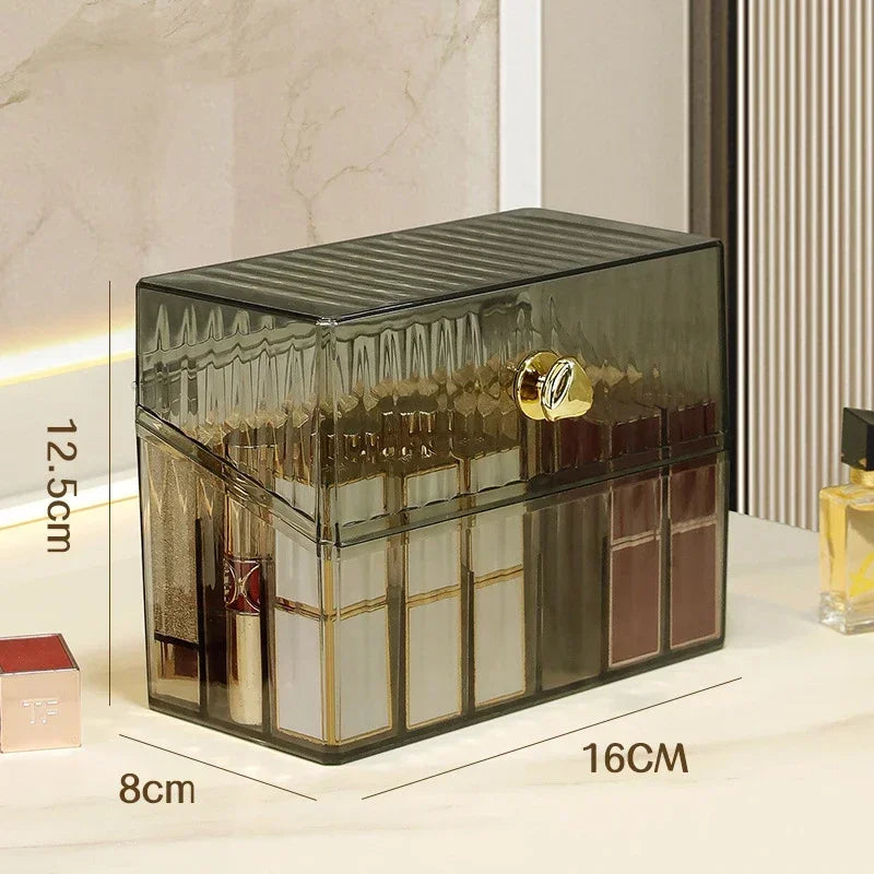 18Grids Luxury Lipstick Holder Display Rack Case with Lid Cosmetic Nail Polish MakeUp Organiser Box Transparent Cosmetics Box