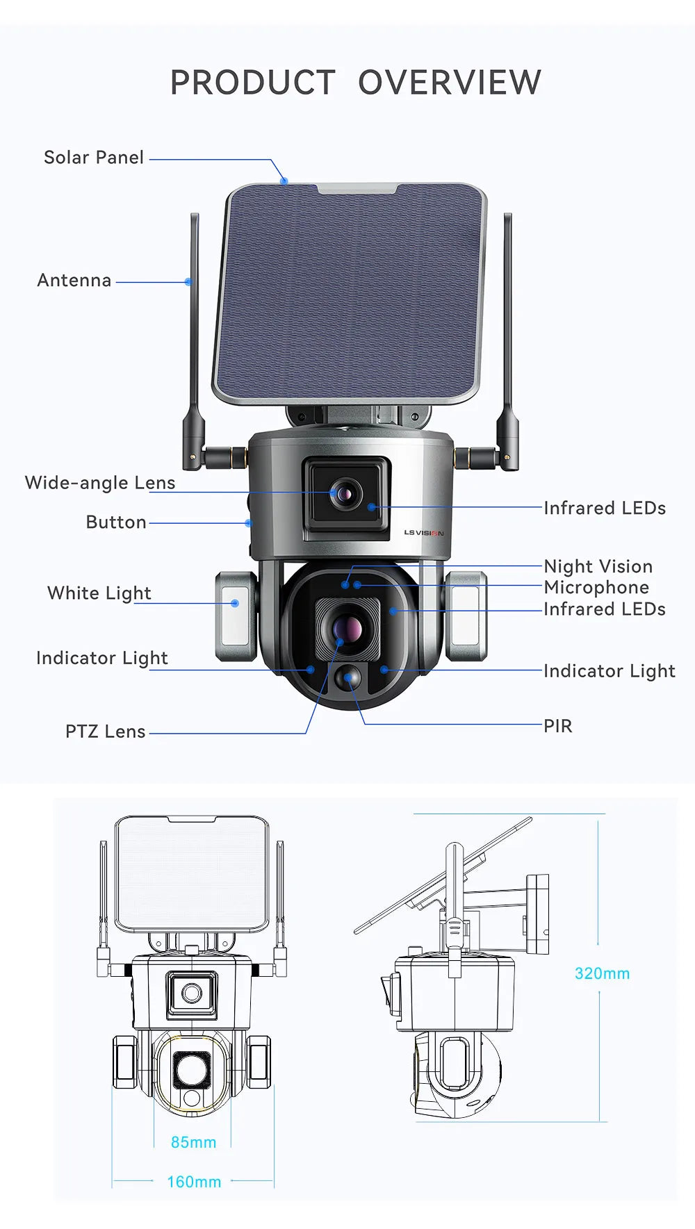 LS VISION 4K 8MP Dual Lens Solar Camera Outdoor 4G/WiFi Dual Screens 4X 10X Optical Zoom Humanoid Tracking PTZ Security Cameras