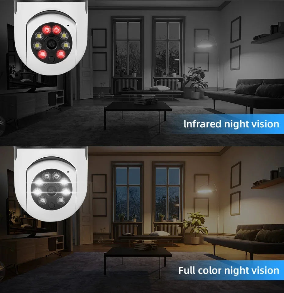 E27 Bulb Wifi Camera Full Color Night Vision House Surveillance Cameras Automatic Human Tracking 4X Zoom Indoor Security Monitor