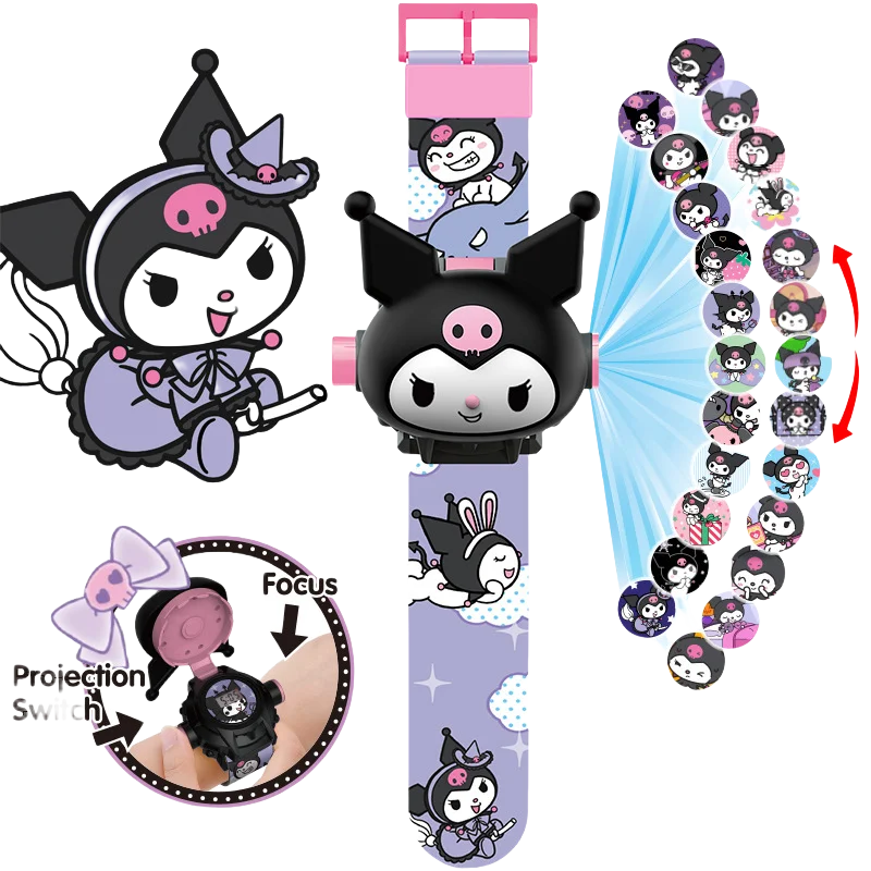 Sanrio Watches Kuromi Hello Kitty Cinnamoroll My Melody Wrist Watch for Kids 3D Projection Electronic Watch Children's Toys Gift