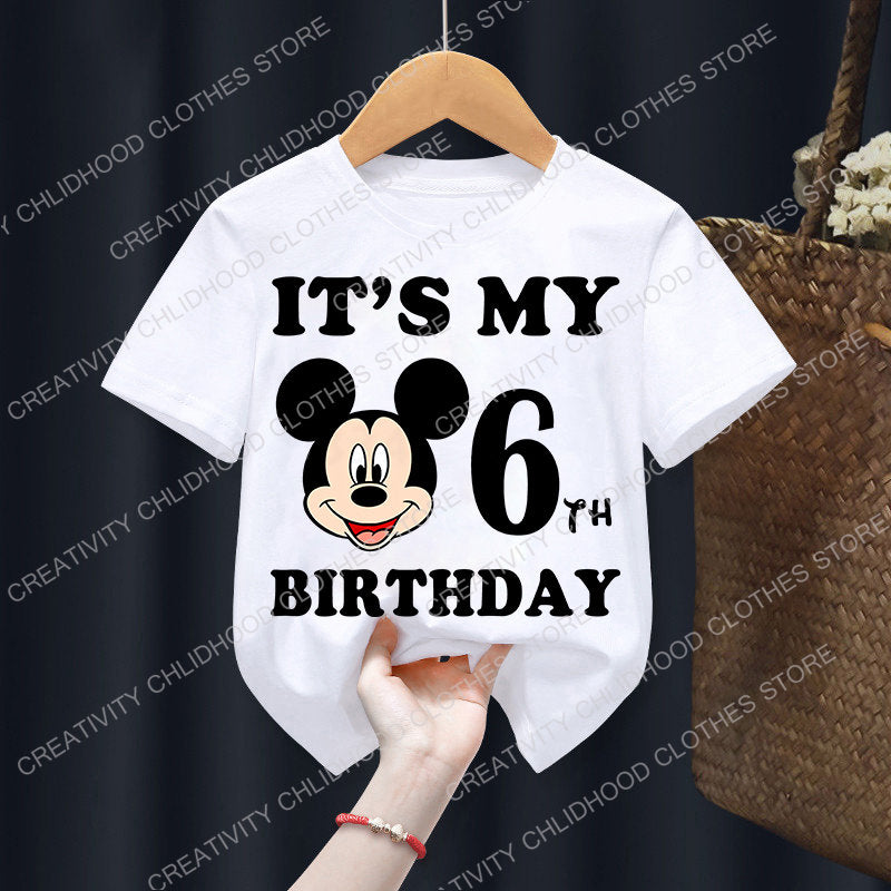 Mickey Mouse Children T-Shirt Disney Birthday Number 1-9 Boy Girl Clothes Kid Kawaii Anime Cartoons Little Baby Casual Tee Shirt