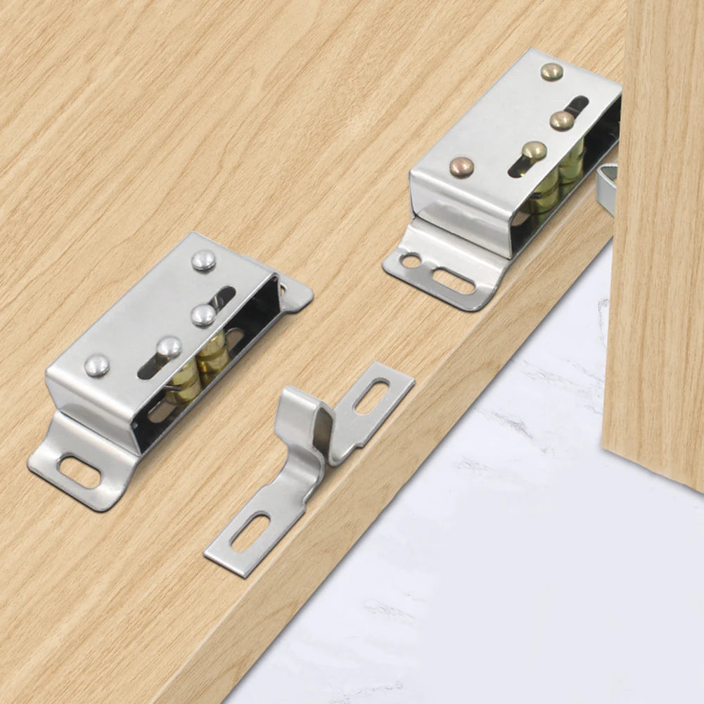 High Quality Door Close Latch Double Roller Catch Magnetic Silver Simple To Install Keep Light Doors Securely Shut