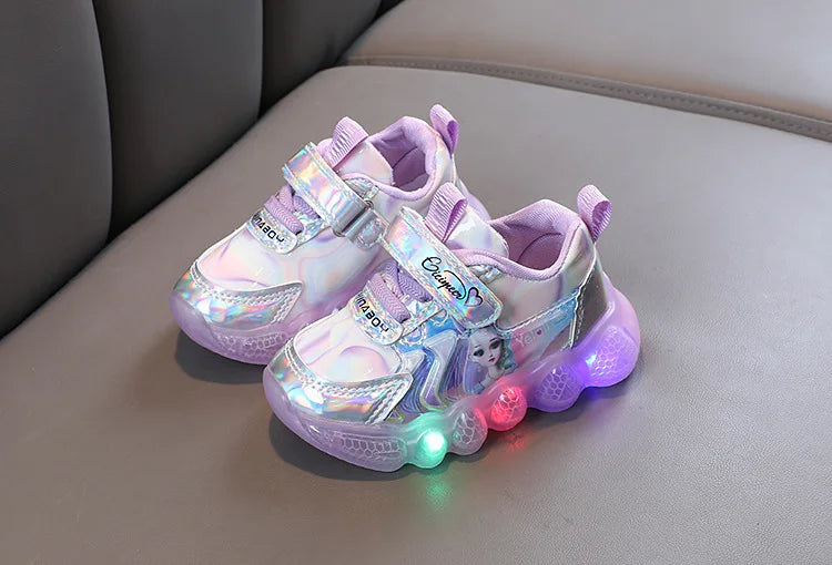 Princess Shoes Frozen Girls' LED Sneakers Children's lighting shoes Cartoon Cute Girl Learning Walking Casual Shoes