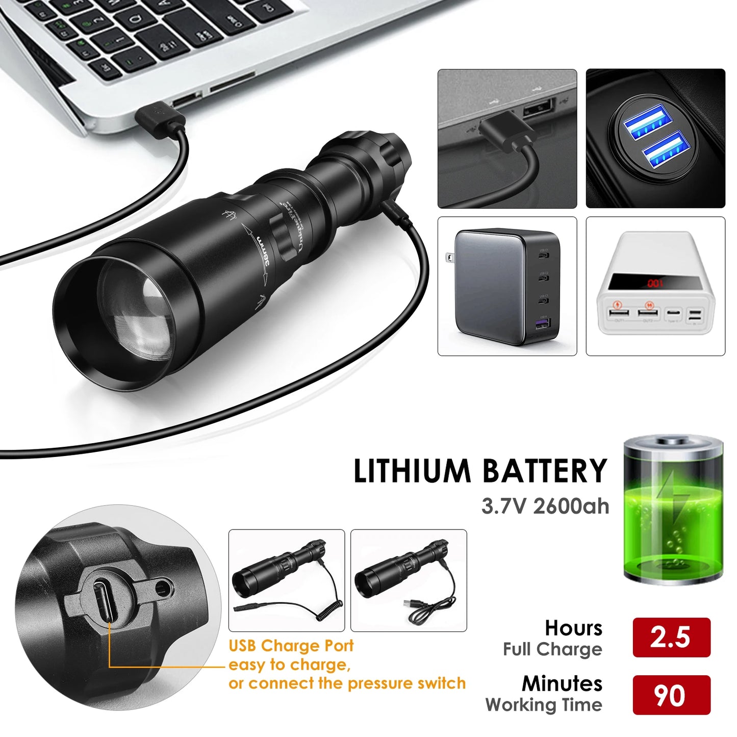 UniqueFire 1605 T38 Vcsel940 Vcsel850 IR LED FlashLight  Dimmer Swtich Indicator USB C Rechargeable 18650 Torch Max.1500 Meters