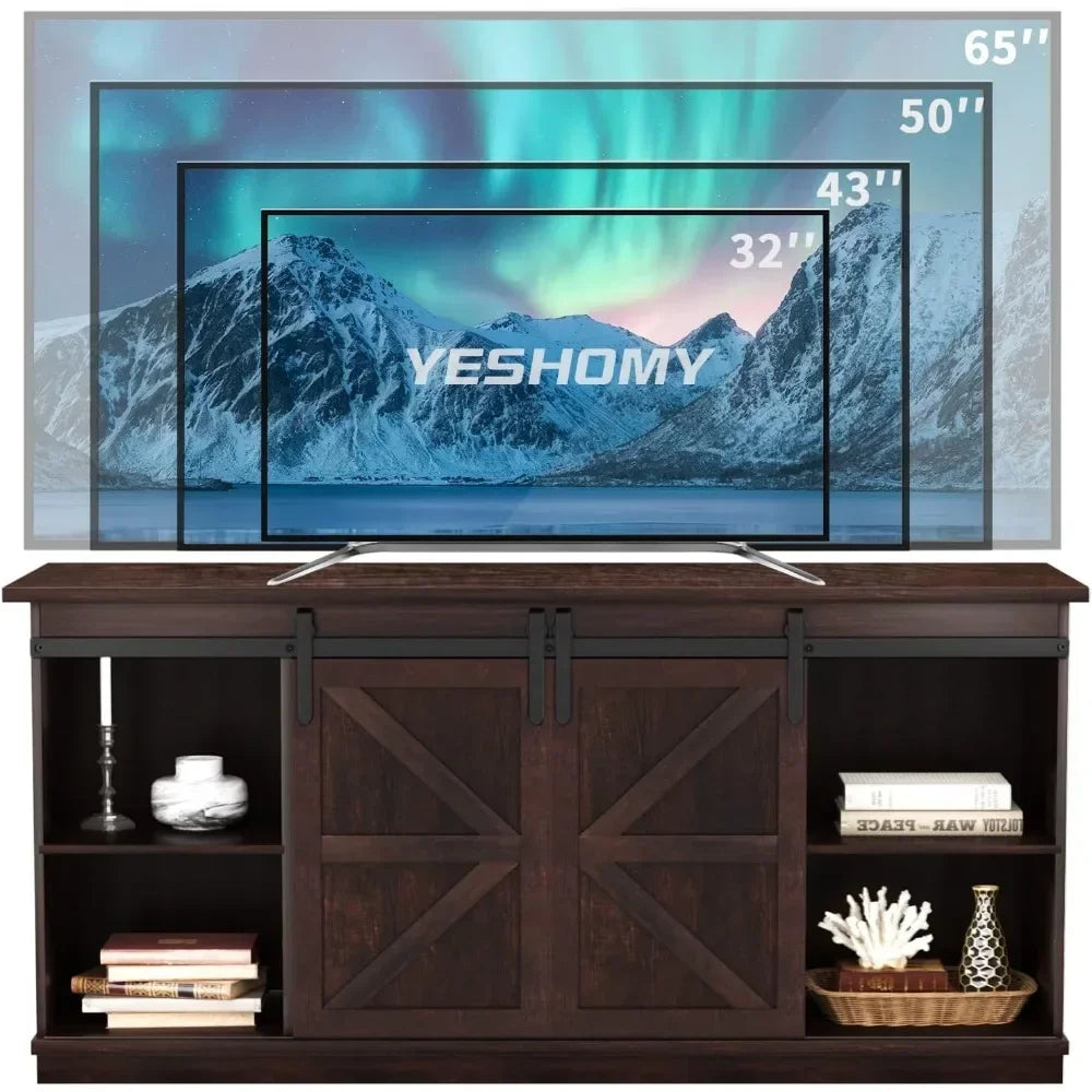 TV Stand for Televisions up to 65 Inchs, with Sliding Barn Doors and Storage Cabinets, Console Table and Media Furniture