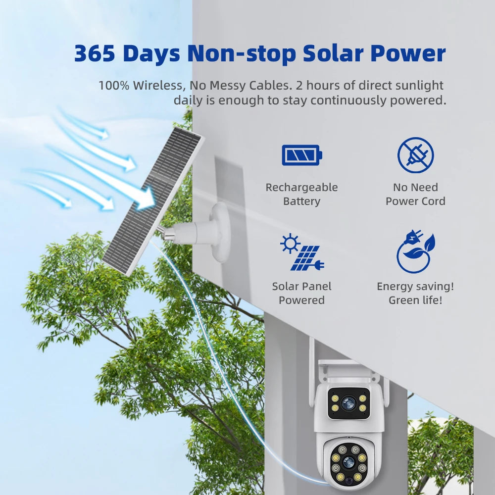 Tuya 4MP Dual Lens Battery Solar WiFi Full HD Dual Screen Human Motion Tracking Outdoor Security Surveillance Protection Camera