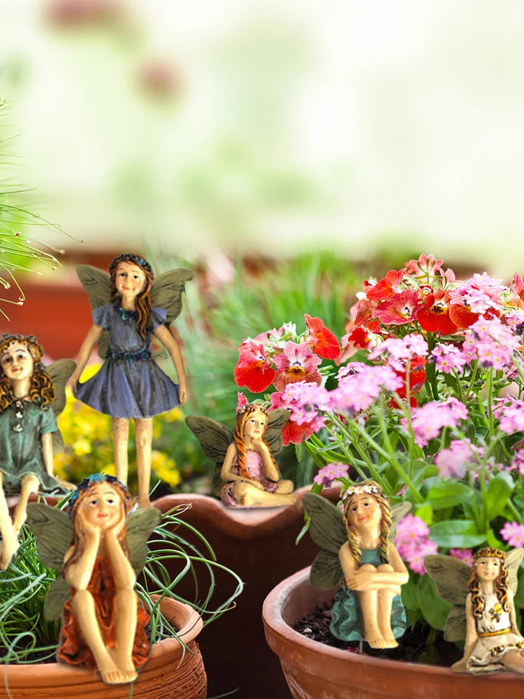 6pcs/set Faries Figurine For Fairy Garden, Planter Pot Hanger Decorations, Fairies Flower Pot Resin Angel Accessories Ornaments