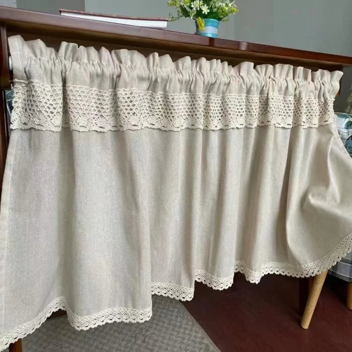 Half Curtain with Crochet Lace Short Curtains for Kitchen Window Curtain Cotton Linen Cafe Cabinet Cover Dust-proof Rustic