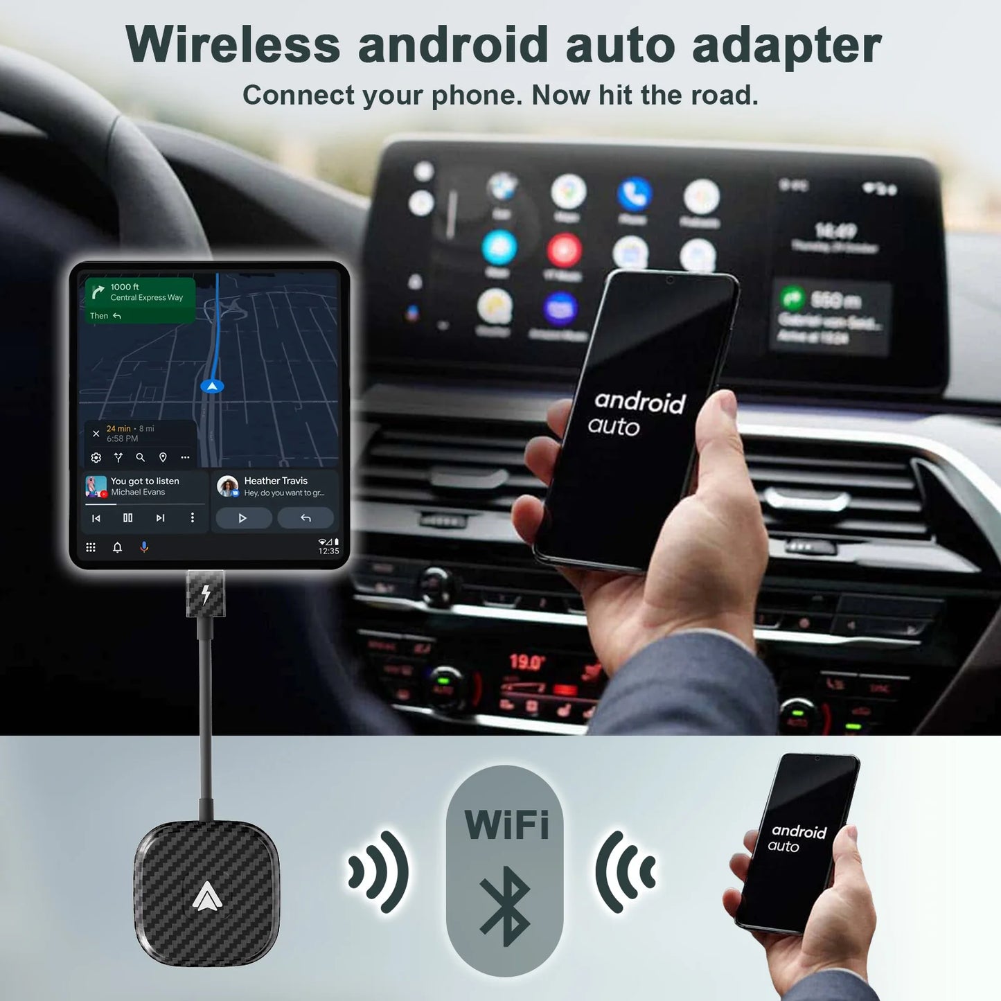 Wireless Android Auto Adapter for OEM Wired AA Cars Android Auto Dongle for Android Phone Convert Wired to Wireless 5Ghz WiFi