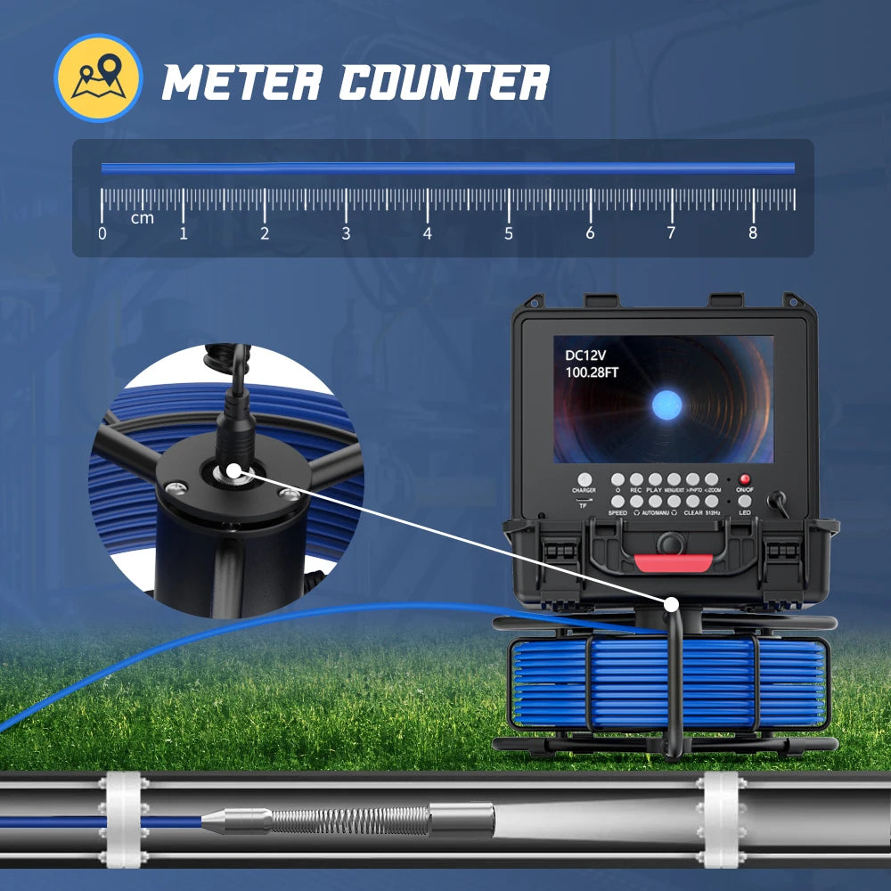 9in HD Wireless WiFi/DVR Distance Counter Sewer Pipe Inspection Camera Video Camera,Drain Industrial Endoscope with Meter Meter